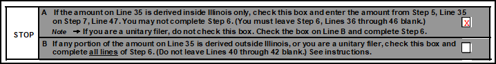 Image of boxes "A" and "B" on Form IL-1120-ST.